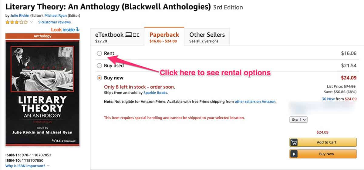 Showing where to click on Amazon to view rental options
