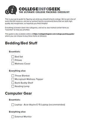College Packing Guide Printable Version
