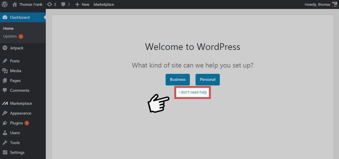 WordPress Dashboard - Dont Need Help