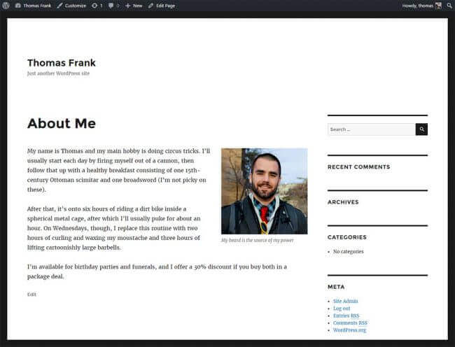 About Me Page with Default Theme