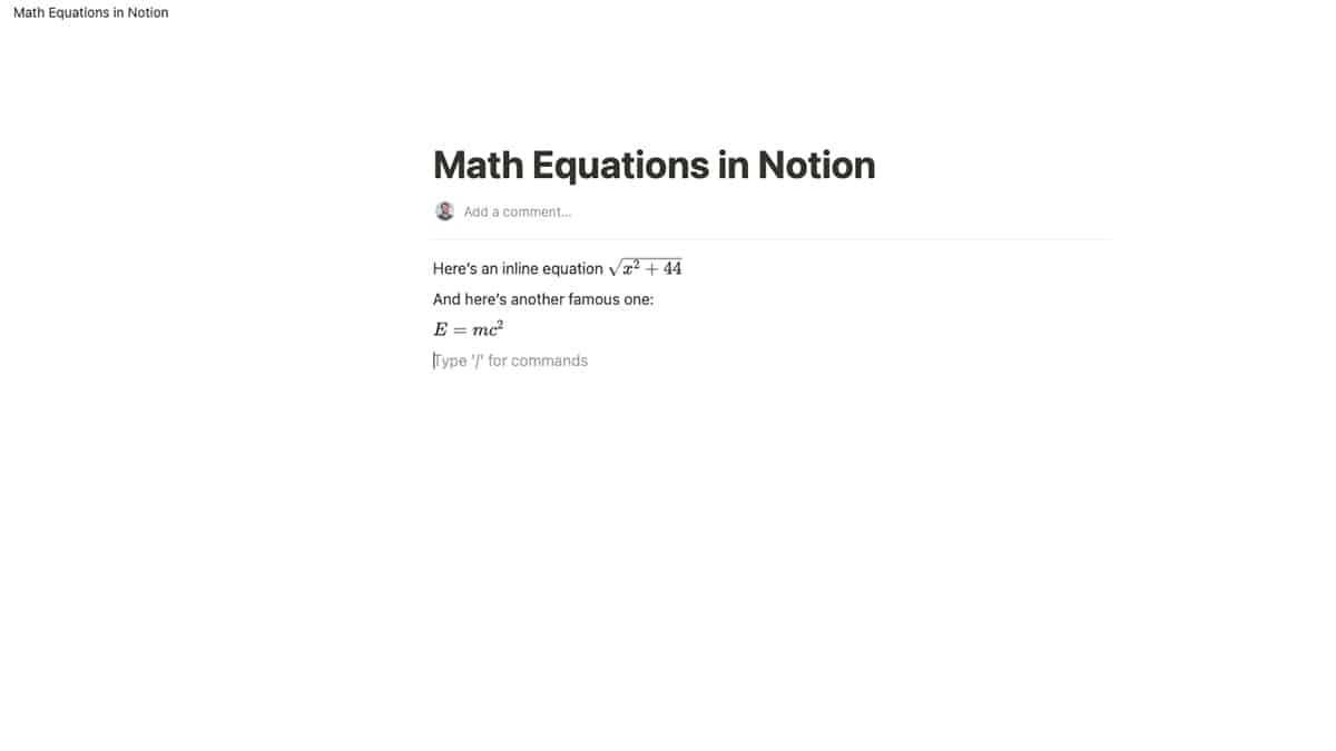 Displaying math equations in Notion