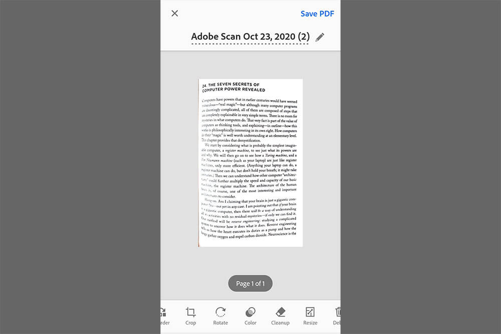 Saving a PDF in Adobe Scan