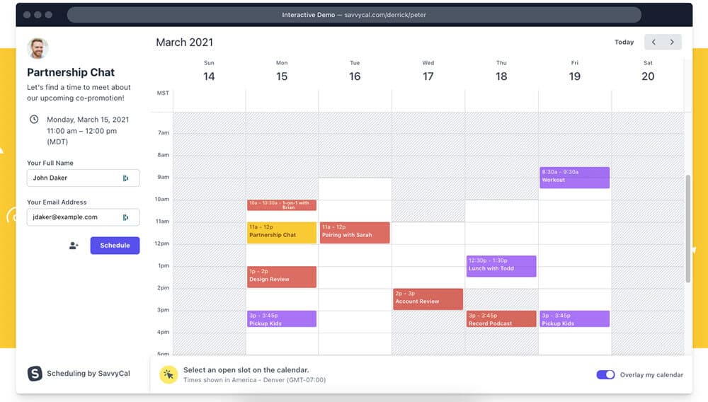 Scheduling a meeting in SavvyCal 