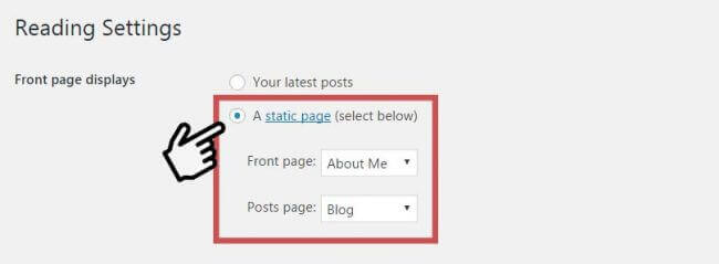 Setting a static page as your home page.